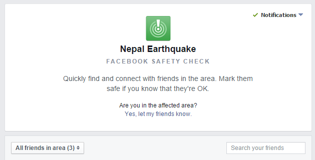 Facebook Safety Check for Nepal Earthquake